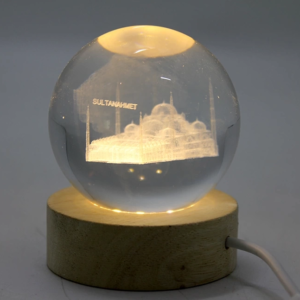 3d Kristal Cam Küre Ahşap Soketli İstanbul Temalı Led Lamba Aalk2574