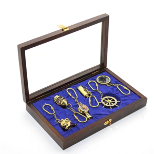 Ahşap Kutulu Pirinç 6'lı Anahtarlık Seti 2668