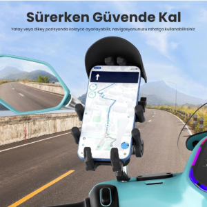 Ayna Bağlantılı Güneş Ve Yağmur Korumalı 360° Derece Ayarlanabilir Motosiklet Telefon Tutucu