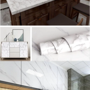 Beyaz Mermer Desenli Yapışkanlı Tezgah Folyosu (3 Mt.x 60 Cm)