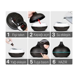 Hava Nemlendirici 7 Led Işıklı Aromatik Oda Kokusu 550 Ml Kahve Aroma Difüzörü Buhar Makinası