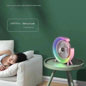 Masaüstü Vantilatör Usb Şarjlı Rgb Led Işıklı 3 Kademeli 180° Ayarlanabilir Soğutucu Fan Pembe