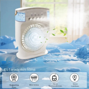 Şarjlı 600 Ml Su Hazneli Taşınabilir Masaüstü Vanilatör  Güçlü Fan Ve 2000 Mah Pil Beyaz
