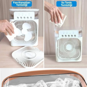 Taşınabilir Işıklı 5 Spreyli Vantilatör Buzlu Buharlı Vantilatör Mini Fan Nemlendirici
