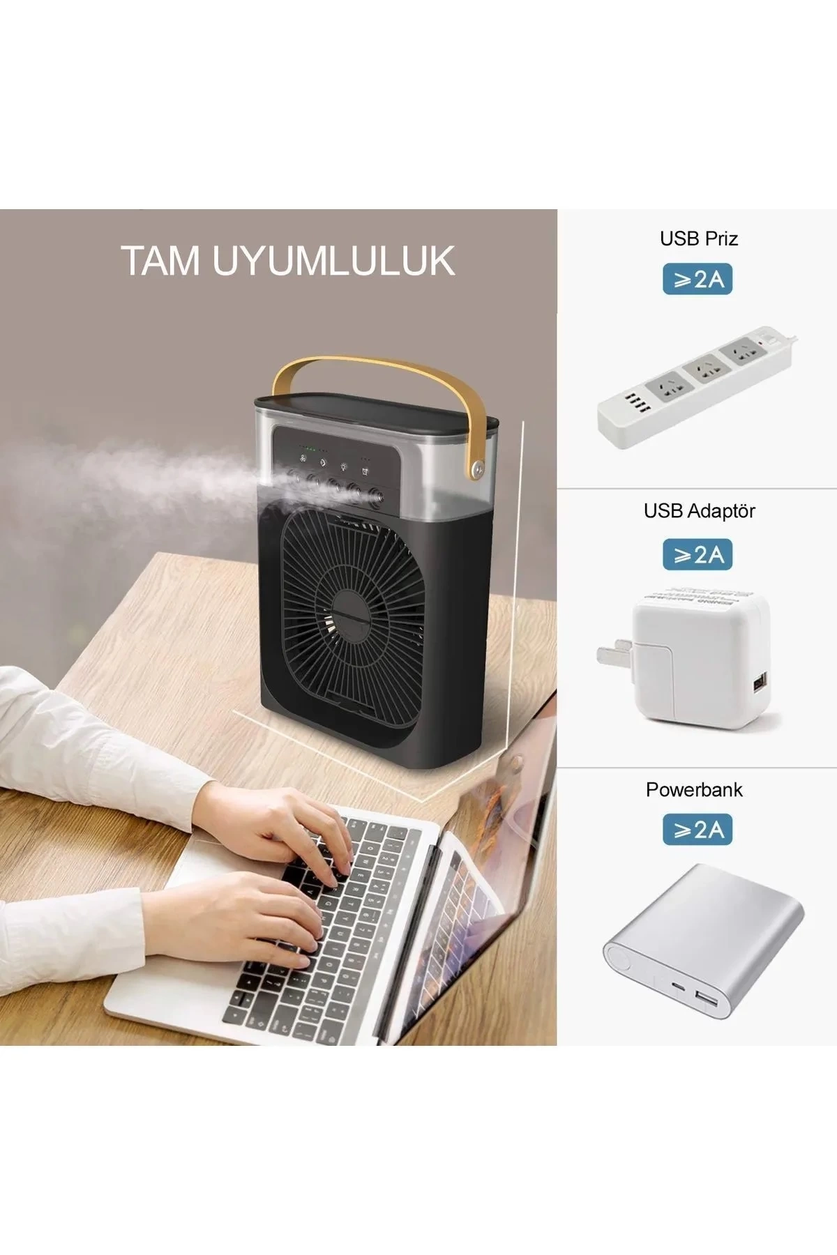 Taşınabilir Işıklı 5 Spreyli Vantilatör Buzlu Buharlı Vantilatör Mini Fan Nemlendirici - Görsel 3