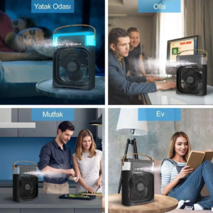 Taşınabilir Işıklı 5 Spreyli Vantilatör Buzlu Buharlı Vantilatör Mini Fan Nemlendirici