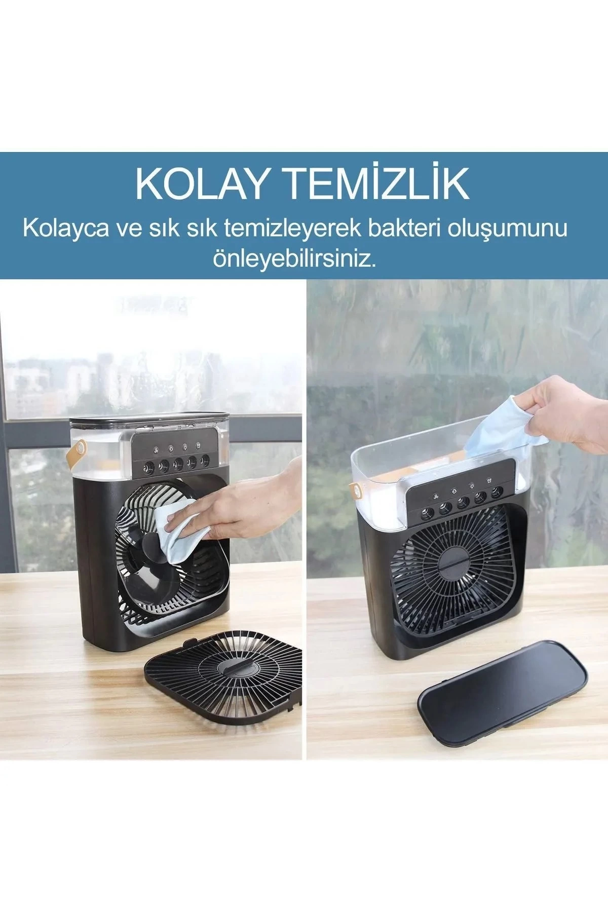 Taşınabilir Işıklı 5 Spreyli Vantilatör Buzlu Buharlı Vantilatör Mini Fan Nemlendirici - Görsel 5