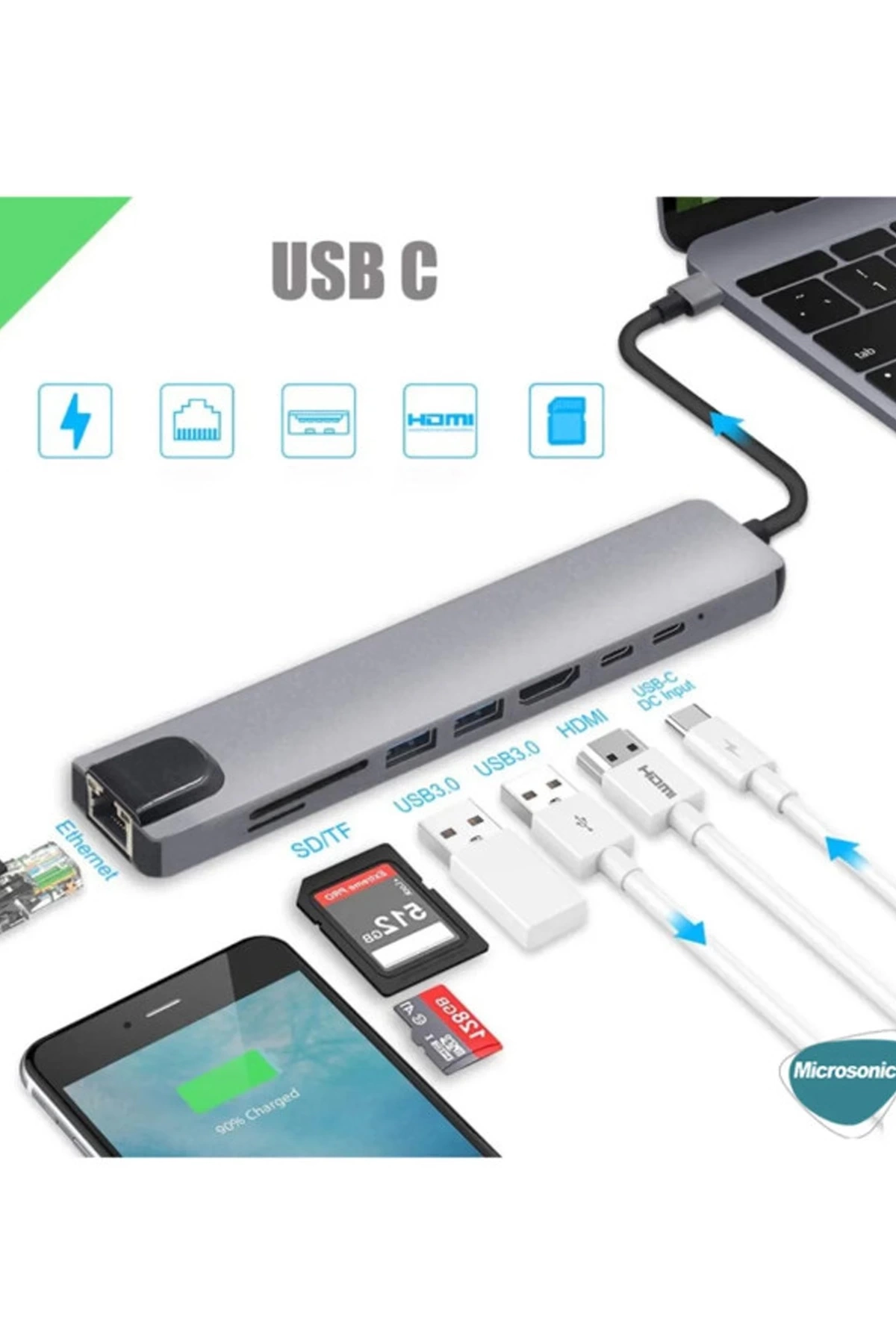 Type-c To Hdtv Multifunction Adapter 8 Port Kablo - Görsel 2