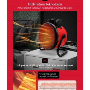 Ultra Güçlü 3000 Watt Taşınabilir Elektrikli Portatif Isıtıcı Soba Sıcak Hava Üfleyen Fan Radyatör
