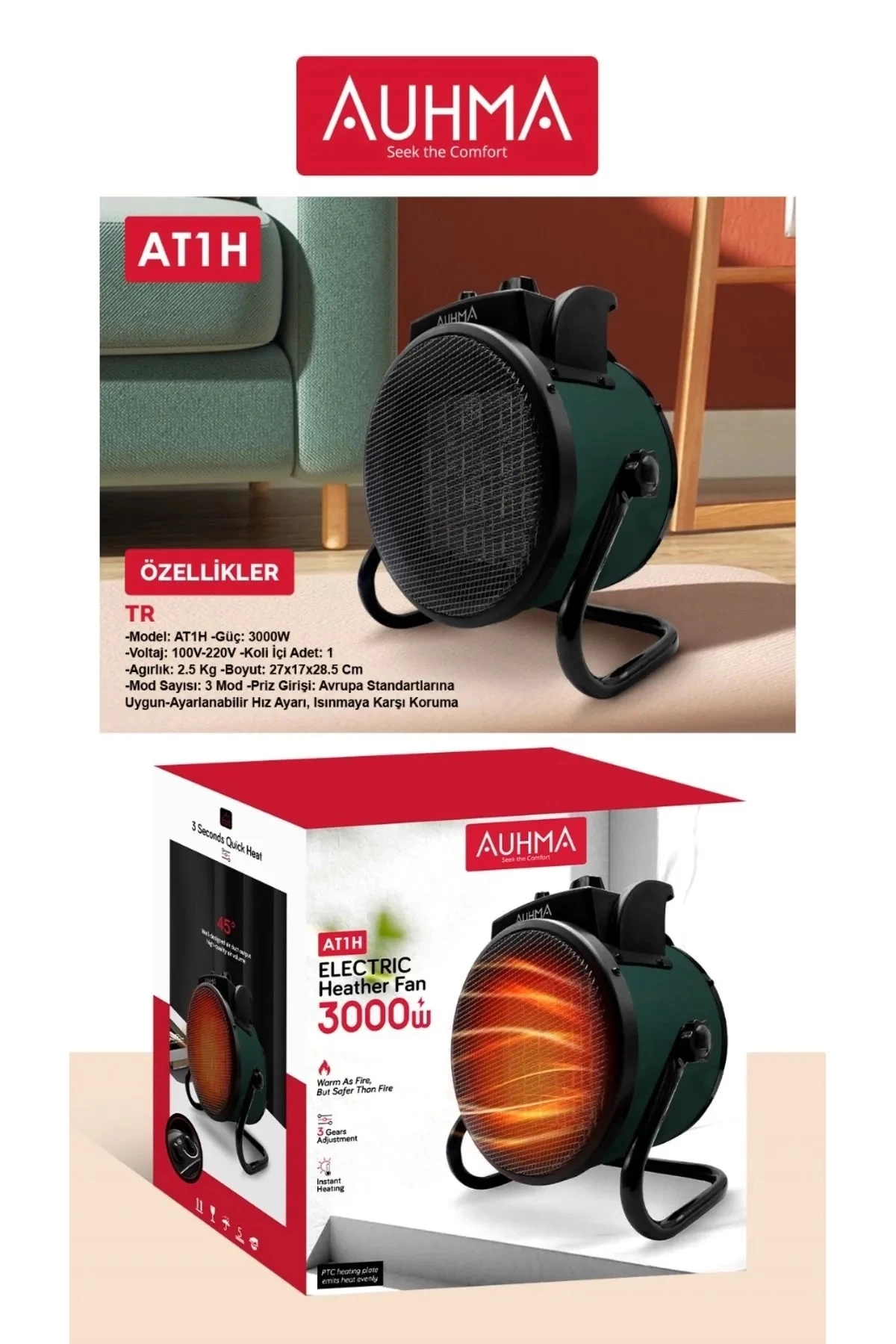 Ultra Güçlü 3000 Watt Taşınabilir Elektrikli Portatif Isıtıcı Soba Sıcak Hava Üfleyen Fan Radyatör - Görsel 5