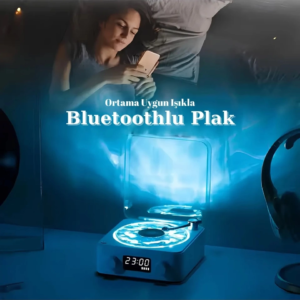 Waves Nostalji Plak Görünümlü Bluetooth Hoparlör 3d Ses Dalgası Retro Müzik Plak Mavi