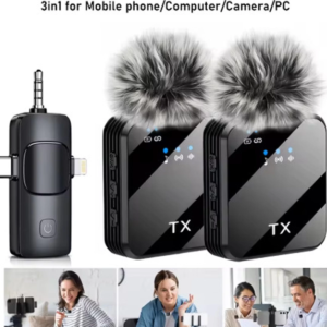 Yüksek Kalite Profesyonel 3 In 1 Kablosuz Taşınabilir Yaka Mikrofonu Tüylü