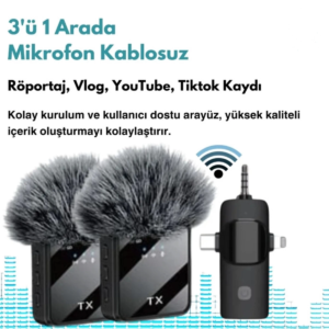 Yüksek Kalite Profesyonel 3 In 1 Kablosuz Taşınabilir Yaka Mikrofonu Tüylü