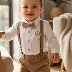 Erkek Bebek Desenli Zıbın Gömlek Bayramlık Salopet Takım