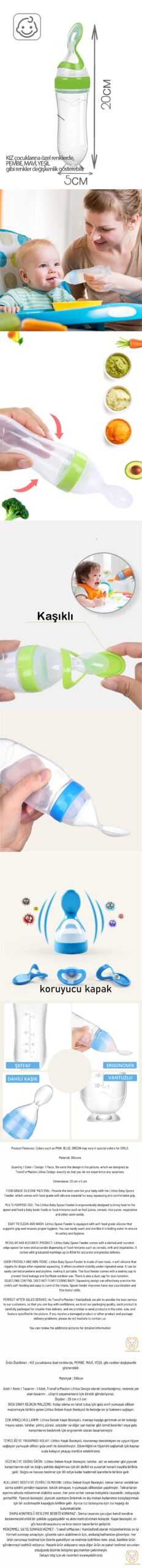 Turk Kaşıklı Mama Silikon Biberon KIZ Bebek Besleyici - Görsel 2