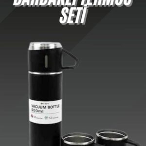 Termos Seti Paslanmaz Çelik 3 Bardaklı Vakumlu Termos Set 500 Ml 12 Saate Kadar Isı Koruma