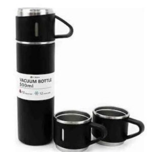 Termos Paslanmaz Çelik Termos Siyah Renk 3 Bardaklı Termos Seti