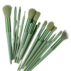 Makyaj Fırça Seti Yeşil 13 Parça Fondöten Fırçası Allık Fırçası Far Fırçası