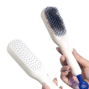 Kendi Kendini Temizleyen Otomatik Tuşlu Saç Tarağı Dolaşık Açıcı Masaj Fırçası Silikon Fırça