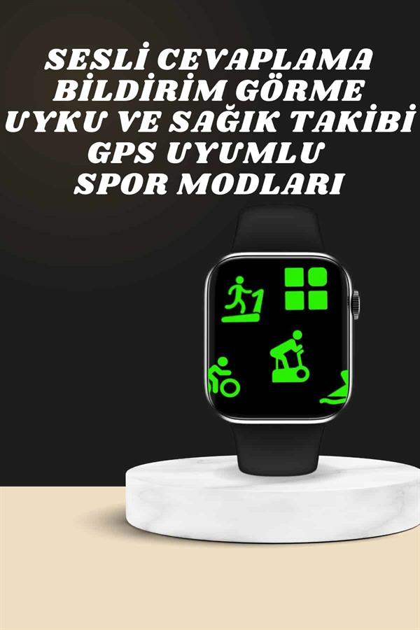 Akıllı Saat Wireless Şarj Yüksek Çözünürlüklü Müzik Dinleme Sesli Cevaplama - Görsel 3