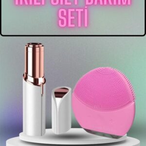 KAŞ BIYIK VE YÜZ EPİLASYON ALETİ VE TİTREŞİMLİ YÜZ TEMİZLEME MASAJ ALETİ İKİLİ SET
