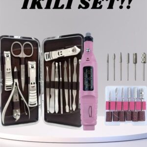 Elektrikli Manikür Pedikür Seti İkili Set 12 Parça Tırnak Bakımı Törpü Protez Çıkarma
