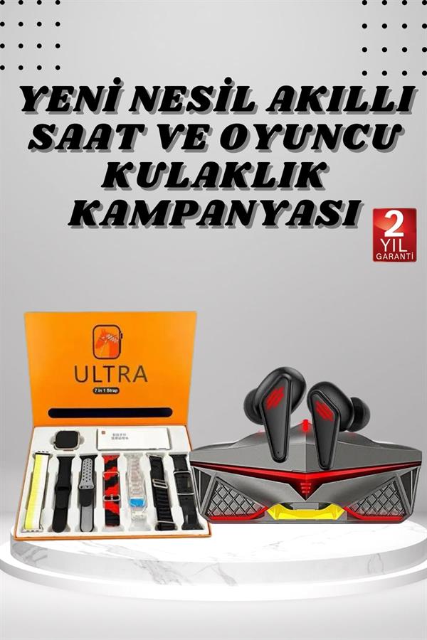 7 Kordonlu Akıllı Saat Ve Oyuncu Kulaklığı Bluetooth Bağlantılı Android ve İOS Uyumlu - Görsel 2