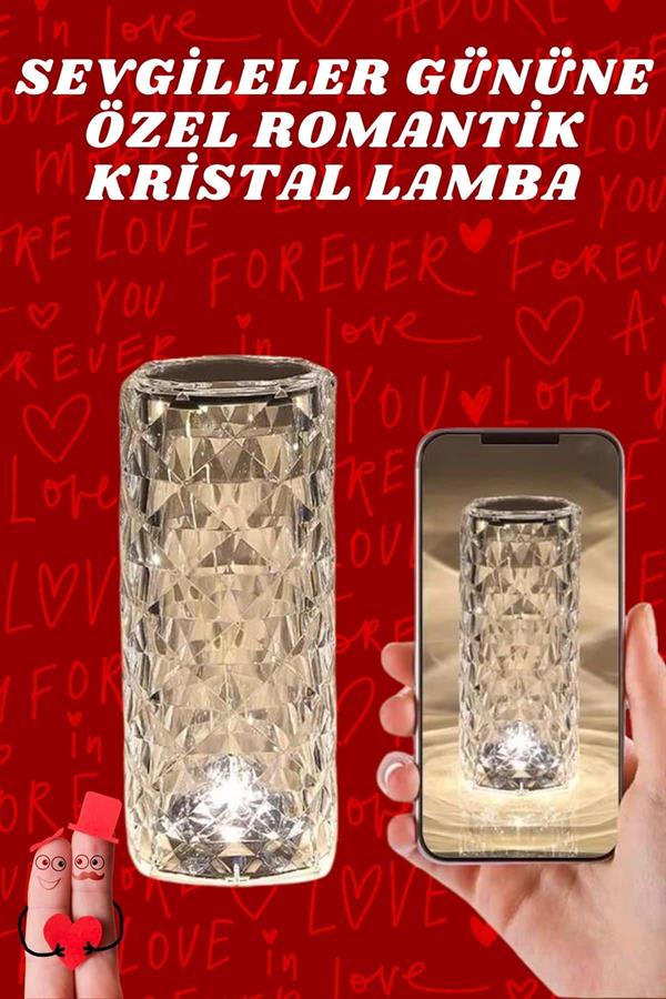 Sevgililer Günü İçin Hediye Kristal Lamba Sevgiliye Hediye USB Şarjlı Gece Lambası - Görsel 2