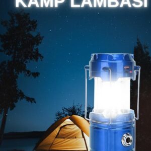 Büyük Boy Güneş Enerjili Kamp Feneri Işıldak Lamba USB Şarjlı