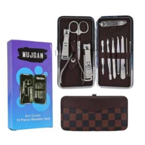 12 Parça Manikür Pedikür Seti Özel Deri Çanta El Ayak Bakımı Akne ve Sivilce Temizleme
