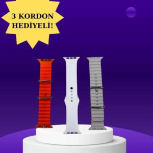 Akıllı Saat Arama Görüşme Bildirim Görme Uyku ve Sağlık Takibi Nabız Ölçer 3 Kordon Hediyeli