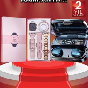 Aksesuar Hediyeli Akıllı Saat ve Dijital Göstergeli Powerbankli Bluetooth Kulaklık