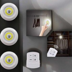 Spot Lamba Led Işık 3'lü Uzaktan Kumandalı Pilli Yapışkanlı Kablosuz