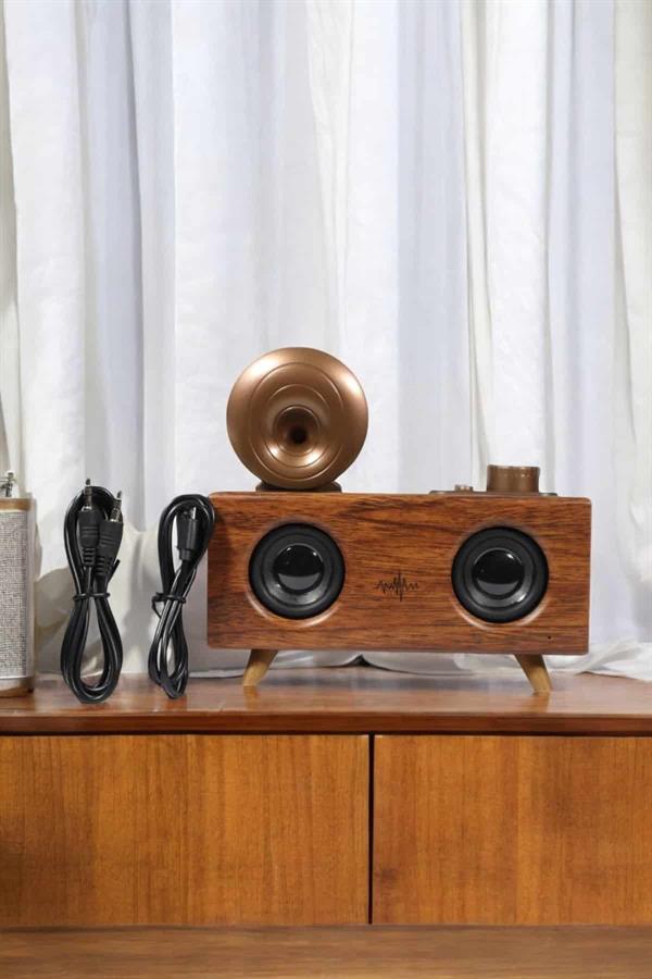 Bluetooth Hoparlör Ahşap Klasik Retro Gramofon Bluetooth Müzik Kutusu - Görsel 2