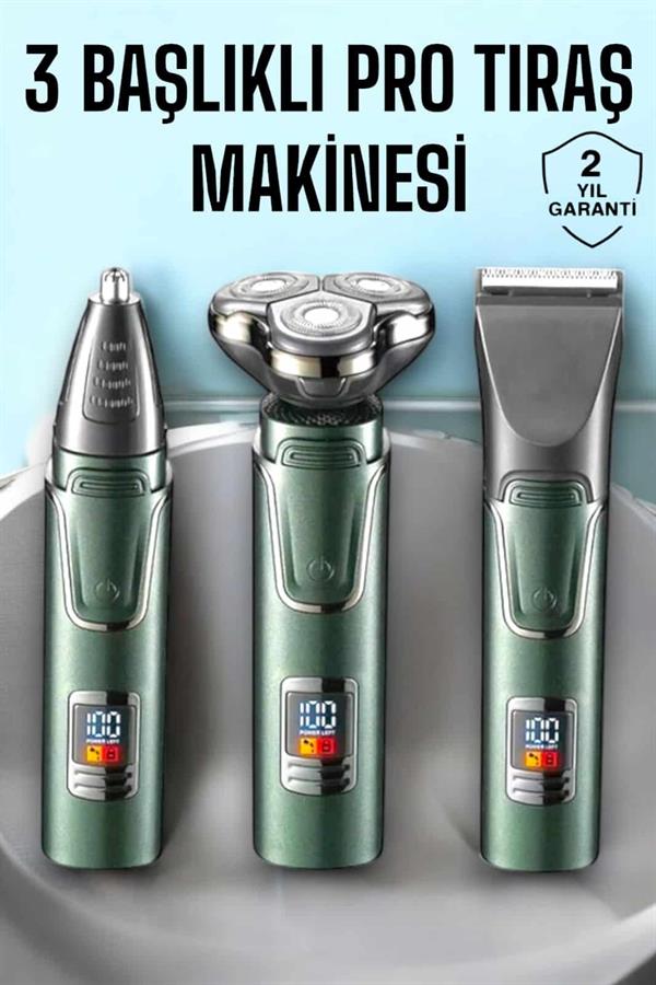 3 Başlıklı Profesyonel Saç ve Sakal Bakım Seti Vücut Burun ve Kulak Tüy Alma - Görsel 2