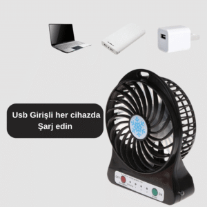 Şarjlı USB Fan – Masaüstü Mini Vantilatör Taşınabilir Işıklı 3 Kademeli Sessiz
