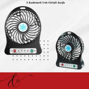 USB Girişli Taşınabilir Masaüstü Mini Fan – 3 Kademeli Hız Şarjlı Işıklı Sessiz Çalışma