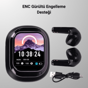 Akıllı Ekranlı Bluetooth 5.4 Kablosuz Kulaklık – Dokunmatik ve Şarj Kutulu