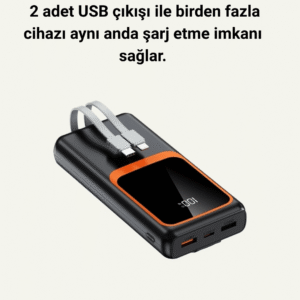 20000 mAh Powerbank | Çok Kablolu Dijital Göstergeli Yüksek Hızlı Şarj Cihazı