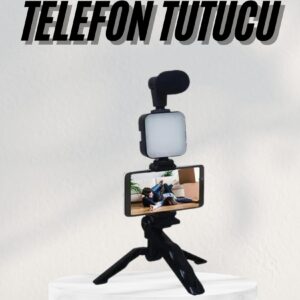 Telefon Tutucu Led Işıklı Kumandalı Mikrofon Telefon Vlog Video Kayıt