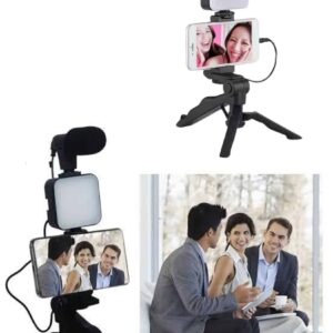 Telefon Tutucu Led Işıklı Kumandalı Mikrofon Telefon Vlog Video Kayıt