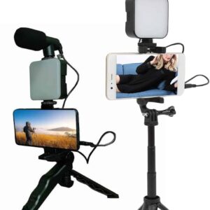Telefon Tutucu Led Işıklı Kumandalı Mikrofon Telefon Vlog Video Kayıt