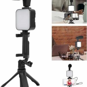 Tripod Telefon Tutucu Kumandalı Mikrofon Led Işık Vlog Video Kayıt
