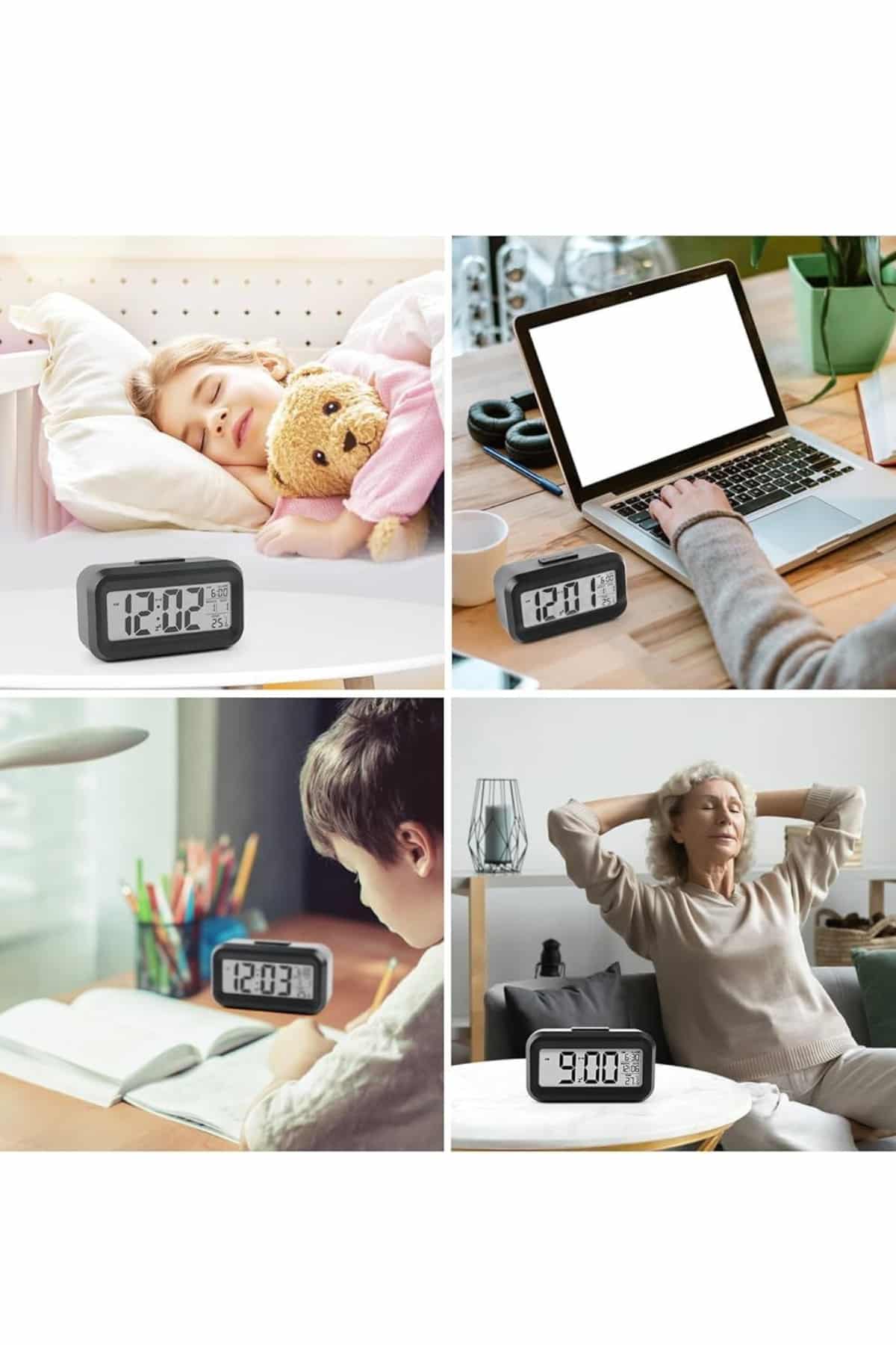 Dijital Işıklı Alarmlı Çalışma Masası Ekran Pilli Çalar Saat - Görsel 4