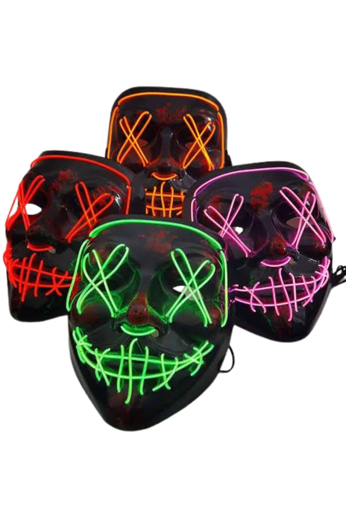 Led Işıklı Neon Maske Cadılar Bayramı Maskesi Korkunç Korku Maskesi - Görsel 3