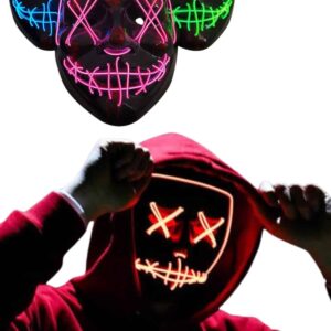 Led Işıklı Neon Maske Cadılar Bayramı Maskesi Korkunç Korku Maskesi