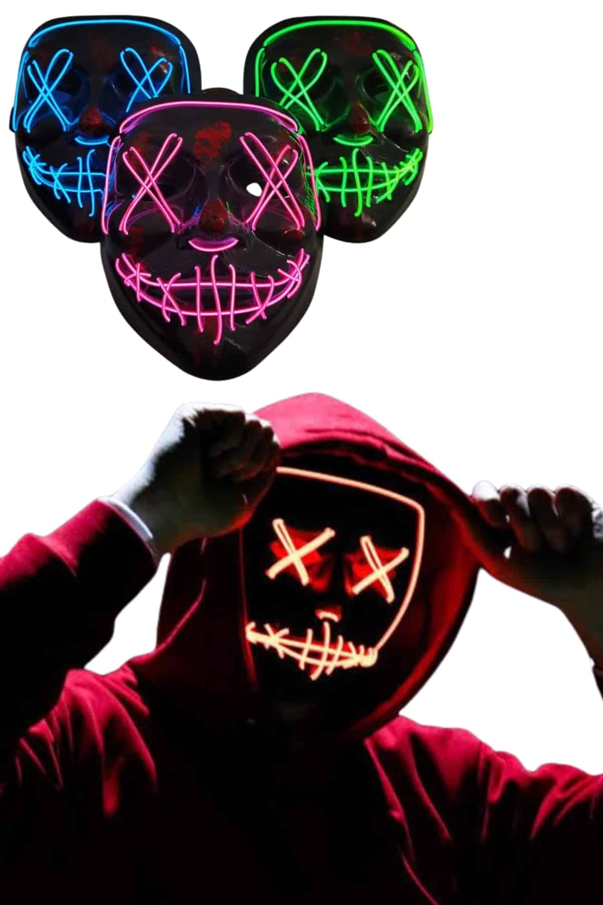 Led Işıklı Neon Maske Cadılar Bayramı Maskesi Korkunç Korku Maskesi - Görsel 4