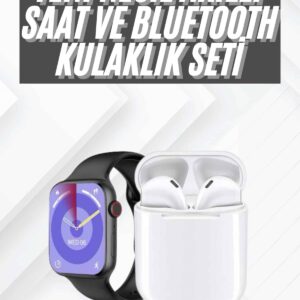 Akıllı Saat Gümüş Kasa Bluetooth Kulaklık Hediyeli Çok Fonksiyonlu İkili Set