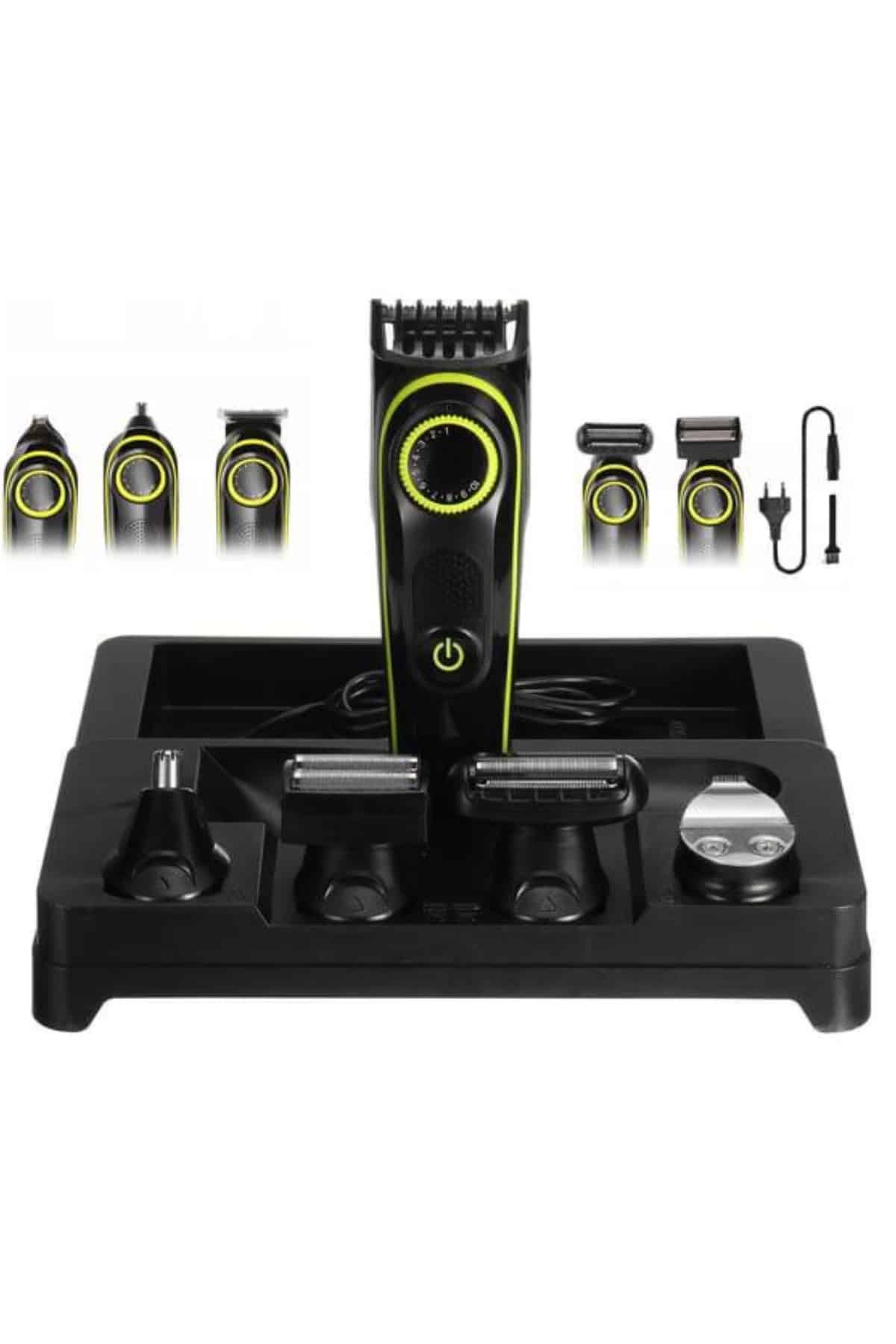 5 Başlıklı Şarjlı Tıraş Makinesi Led Ekran Saç Sakal Ense Tıraşına Uygun Bakım Seti - Görsel 3