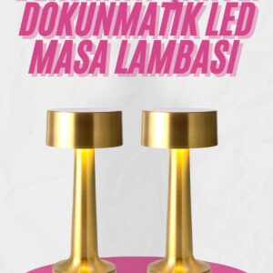 Altın Rengi Masa ve Gece Lambası Dokunmatik Şarjlı Masa Lambası